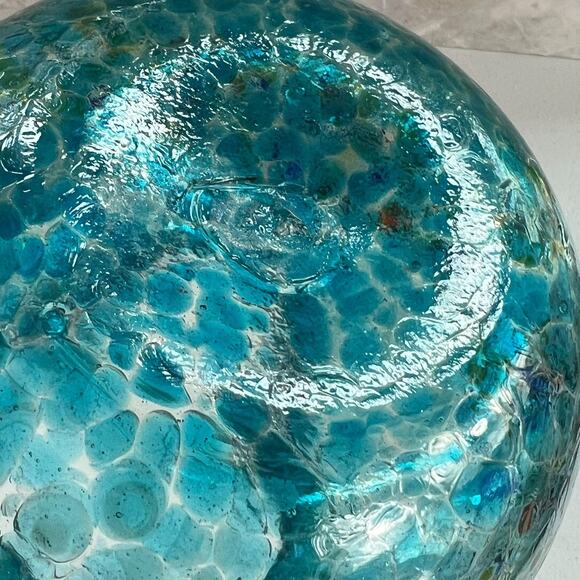 Mexican Hand Blown Glass Art Pitcher Turquoise Multi-Color Confetti 8.5" - Picture 12 of 16